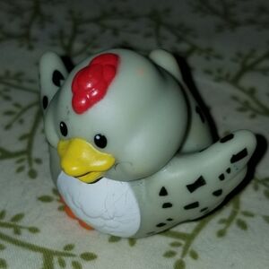 Vintage Little People Red Orange White Gray Black Dot Speckled Chicken Hen